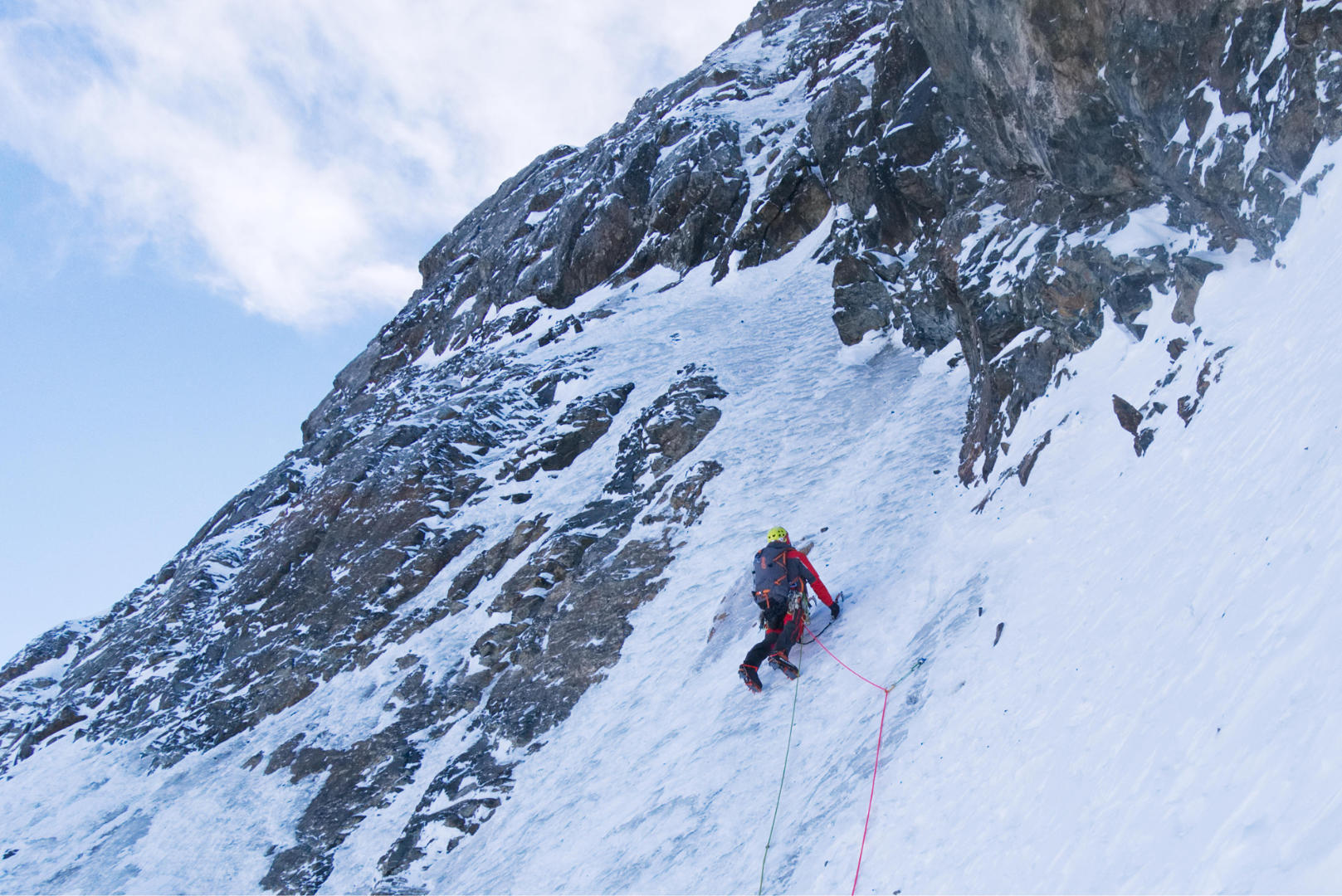 Kirill Belotserkovskiy climbs alpine ice route, Alatau Guide