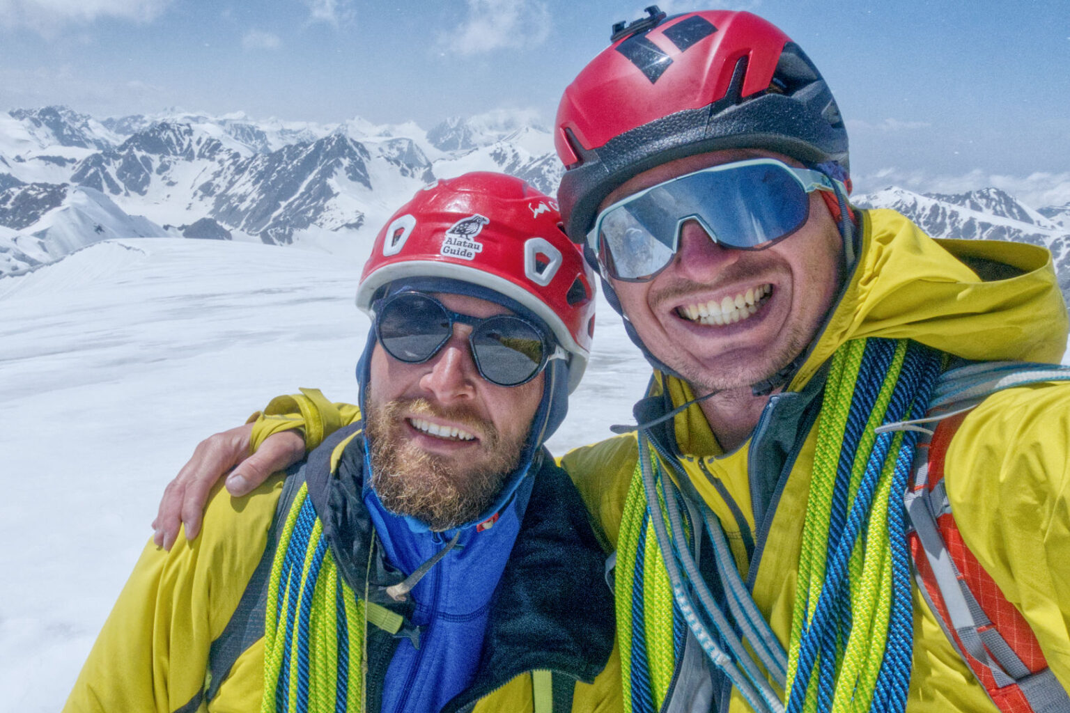 Kirill Belotserkovskiy and Maxim Popov at the summit of Turgen, 4407m