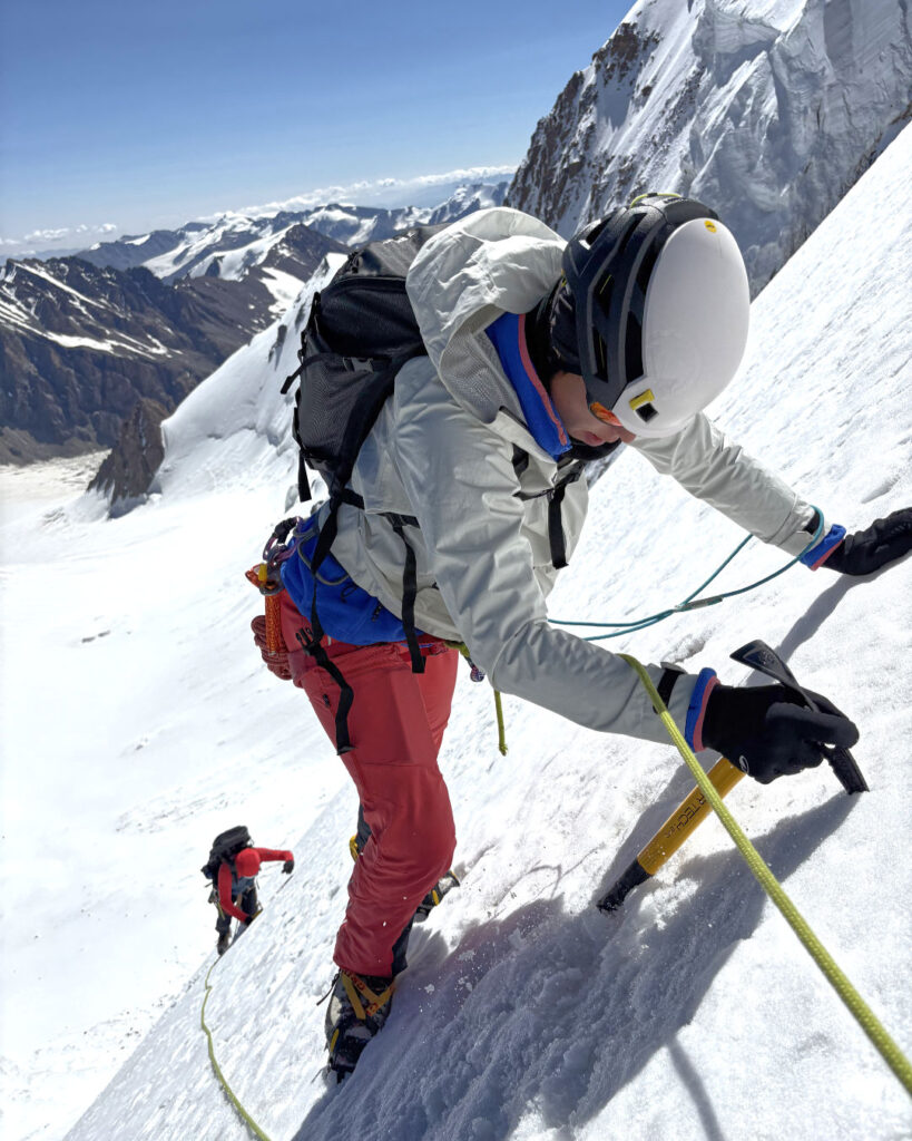 Climbing snow slopes of Mt. Talgar, 4,979 m